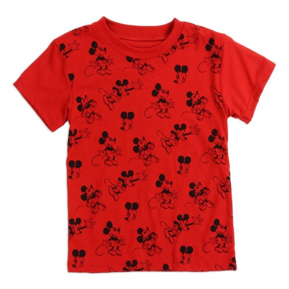 Disney Mickey Mouse Toddler Boys Short Sleeve T-Shirt | Red/Black All-Over Print - Picture 1 of 3